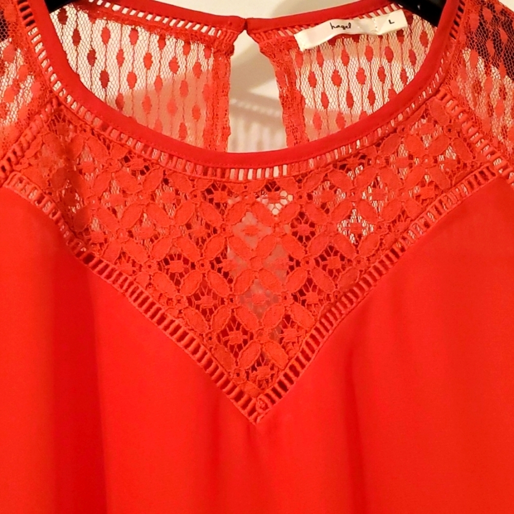 Hazel Rauston Lace Red Blouse Size L - Picture 2 of 8